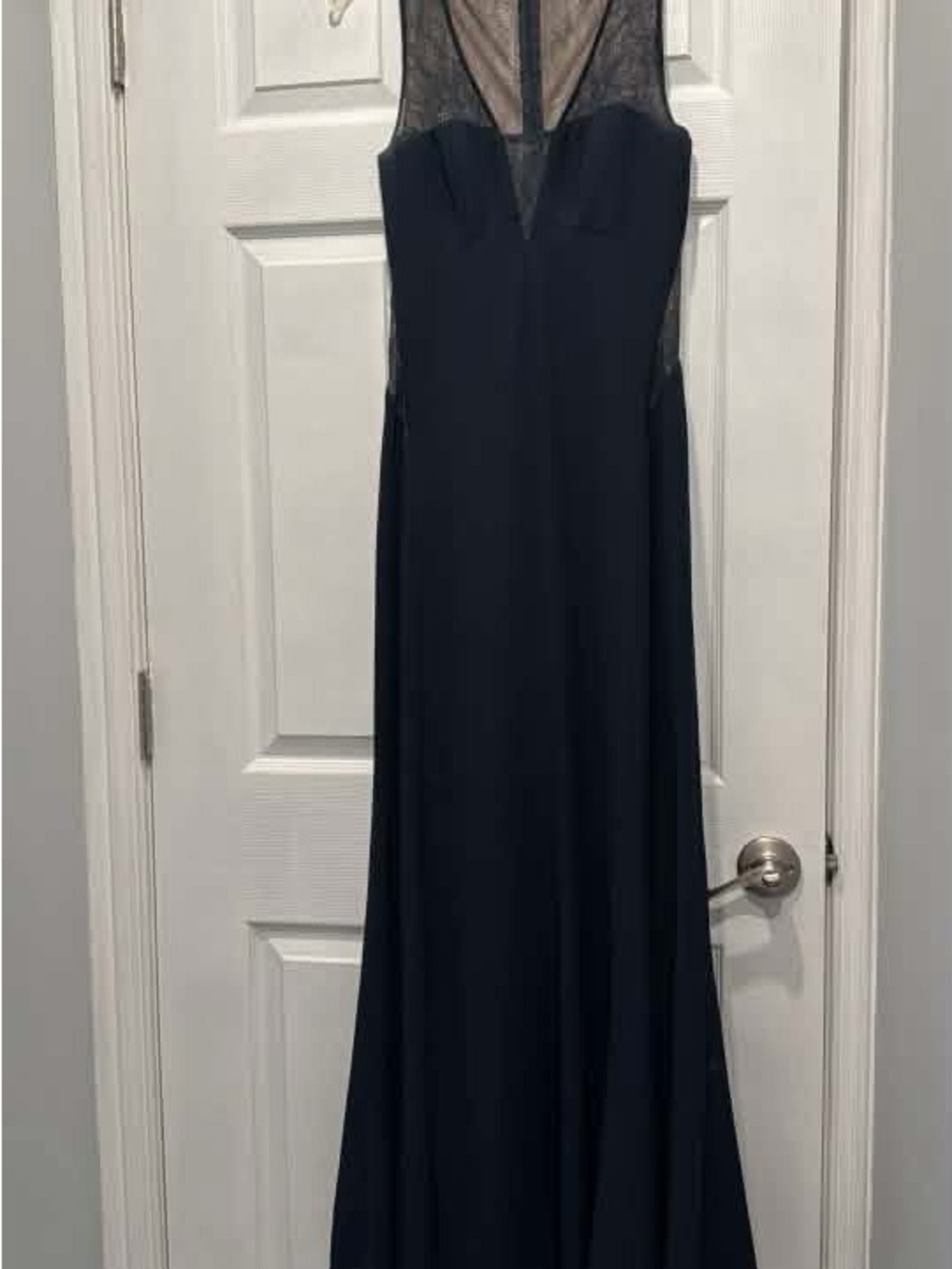 Max & Cleo Navy lace-Inset Evening Dress